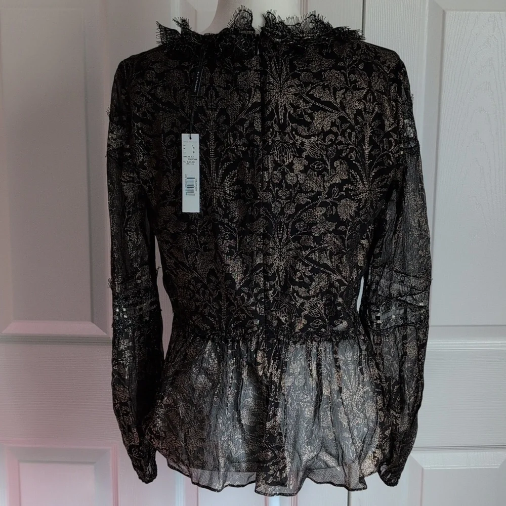 Elie Tahari Black And Gold Silk Blouse - Picture 5 of 12